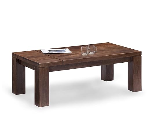 Khati Design Saven Solid Wood Coffee Table (Country Life Finish, Brown)