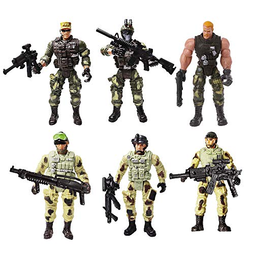 Lynkaye 6 Pcs Soldier Action Figure Toy Army Men with Weapon Accessories/ SWAT Team Figure Military Playset for Boys Girls Children Kids 3 - 12 Years Old, Great as Christmas, Birthday, Set of 6