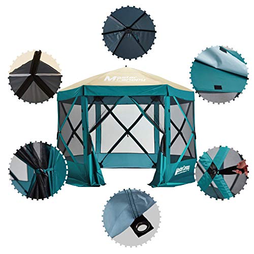 MasterCanopy Escape Shelter, 6-Sided Canopy Portable Pop up Gazebo Durable Screen Tent Bug and Rain Protection (6-8 Person), Emerald Green/Beige
