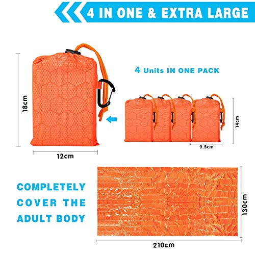 Zmoon 4-Pack Emergency Blankets, Extra Large Thermal Mylar Foil Space Blanket for Hiking, Camping, Marathons, First Aid Kits, Bug Out Bag, Outdoor Survival Gear - Thumbnail 2