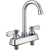 Sepaitek Leak-Free Commercial Sink Faucet 4 inch Center 2 Hole, Commercial Handwash Sink Faucet 3-1/2" Gooseneck Deck Mount, Laundry Tub Utility rv Bar Sink, Brass