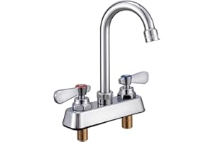 Sepaitek Leak-Free Commercial Sink Faucet 4 inch Center 2 Hole, Commercial Handwash Sink Faucet 3-1/2" Gooseneck Deck Mount, Laundry Tub Utility rv Bar Sink, Brass