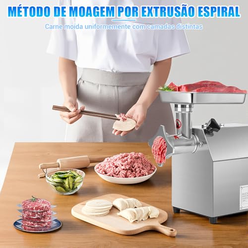Moedor de Carne Elétrico 110V 500W Aço Inoxidável - Moer Carne, Vegetais e Fazer Linguiças