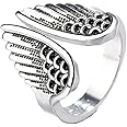 FLYYQMIAO Adjustable 925 Vintage Silver Angel Wing Open Rings Finger Ring Fashion Feather Cast Black Vintage Open Cuff Ring Punk Jewelry for Women Men