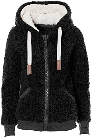 Women's New hooded sherpa jacket women Casual Winter Warm Soft Teddy Coat Zip Up Hooded Sweatshirt Jacket Coat
