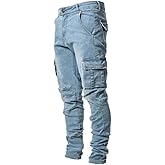HUNGSON Men's Slim Fit Stretch Jeans Ripped Skinny Jeans for Men, Distressed Straight Leg Fashion Comfort Flex Waist Pants