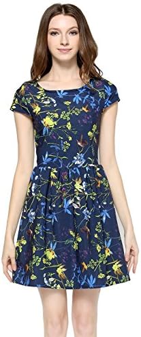 FCLM Women's Scoop Neck Print Flower Pleats Floral Cocktail Party Dress ED54 XL