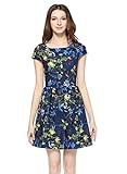 FCLM Women's Scoop Neck Print Pleats Cocktail Party Floral Dress Short