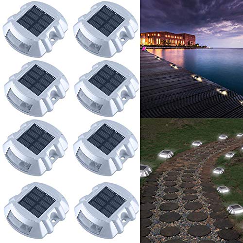 Solar Dock Light HQXING 8-Pack Upgrade Pathway Lights Solar Deck Lights Led Step Driveway Light Waterproof Outdoor Warning Step Lights for Driveway Garden Walkway Backyard Step(with Switch)