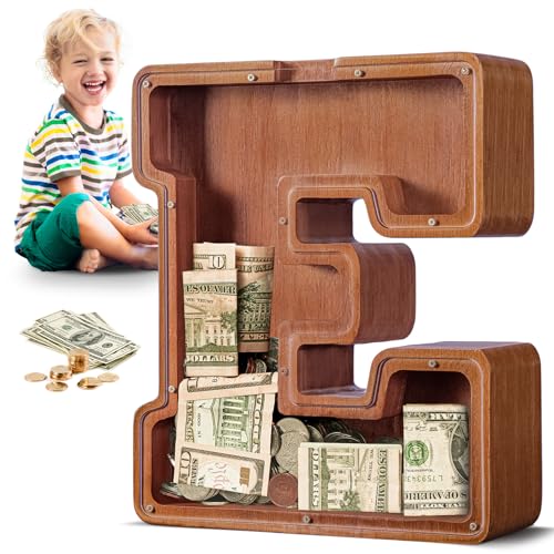 Summidate Spardose für Kinder Junge, Personalisiert Holz Großes Sparschwein, Unzerbrechliches Buchstabe A-Z Sparbüchse für Kinder Mädchen, Erwachsene,