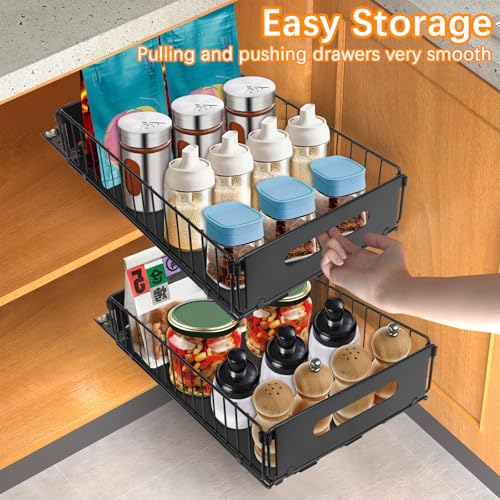 ELEPRUC Telescopic Drawer, Removable Cabinet Organizer, Closet Organizer Drawer Organizer, No Drilling or Nailing, Removable Tray Cupboard 37.5 x 24.5 x 10 cm Black