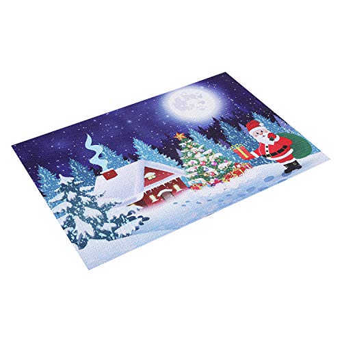 Homing Christmas Placemats for Dining Table Set of 6, Insulation Santa Claus and Gift Box Snowman Blue Landscape Xmas Tree Holiday Place Mats for Kitchen Decor, Washable Heat-Resistant, 12x18 Inch - Thumbnail 4