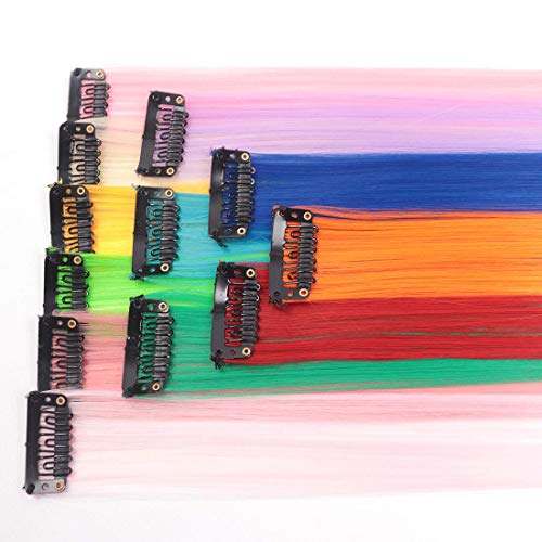 48 Pcs Colorful Straight Hair Extensions Clip in 21 Inch Rainbow Multi-color Clip in Synthetic Long Hairpiece Party Highlights Colorful Clip in Hair Extensions for women girls kids gift - Thumbnail 3