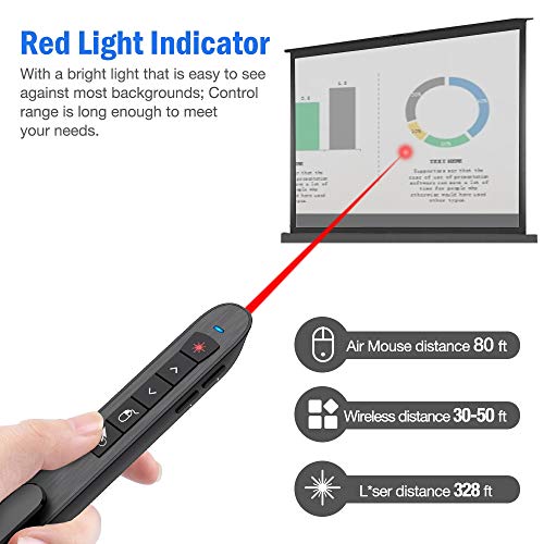 DinoFire Presentation Remote Control Air Mouse Function Rechargeable USB Wireless Presenter Presentation Clicker Powerpoint Clicker RF 2.4 GHz Pointer Slide Advancer Changer Support Mac - Thumbnail 3