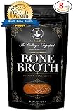 Healthy Bone Broth - Organic, Grassfed (Delicious Beef/Chicken/Turkey Blend) Frozen 32oz Bags, 8 Count (30 day supply/1 cup per day) Soup Broth Not Powder,, Slow Simmered, Pasture Raised, Non-GMO