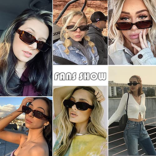 CHBP Retro Rectangle Sunglasses Womens Men Trendy Vintage Narrow Polarized UV Protection 90s Sunglasses For Women -3 Pack
