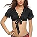 Avidlove Sexy Tops for Women Tie Front Crop Top Short Sleeve Deep V Neck School Girl Outfit Cosplay Lingerie Rave Top