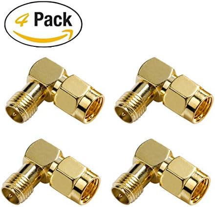 Wirelessan RP-SMA Male to RP-SMA Female 90° Degree Coupling Nut Connector Adapter for Wi-Fi Antenna/ FPV Drone/ Signal Booster/ Repeaters/ Radio/ RF Coaxial Coax/ Extension Cable (Pack of 4)