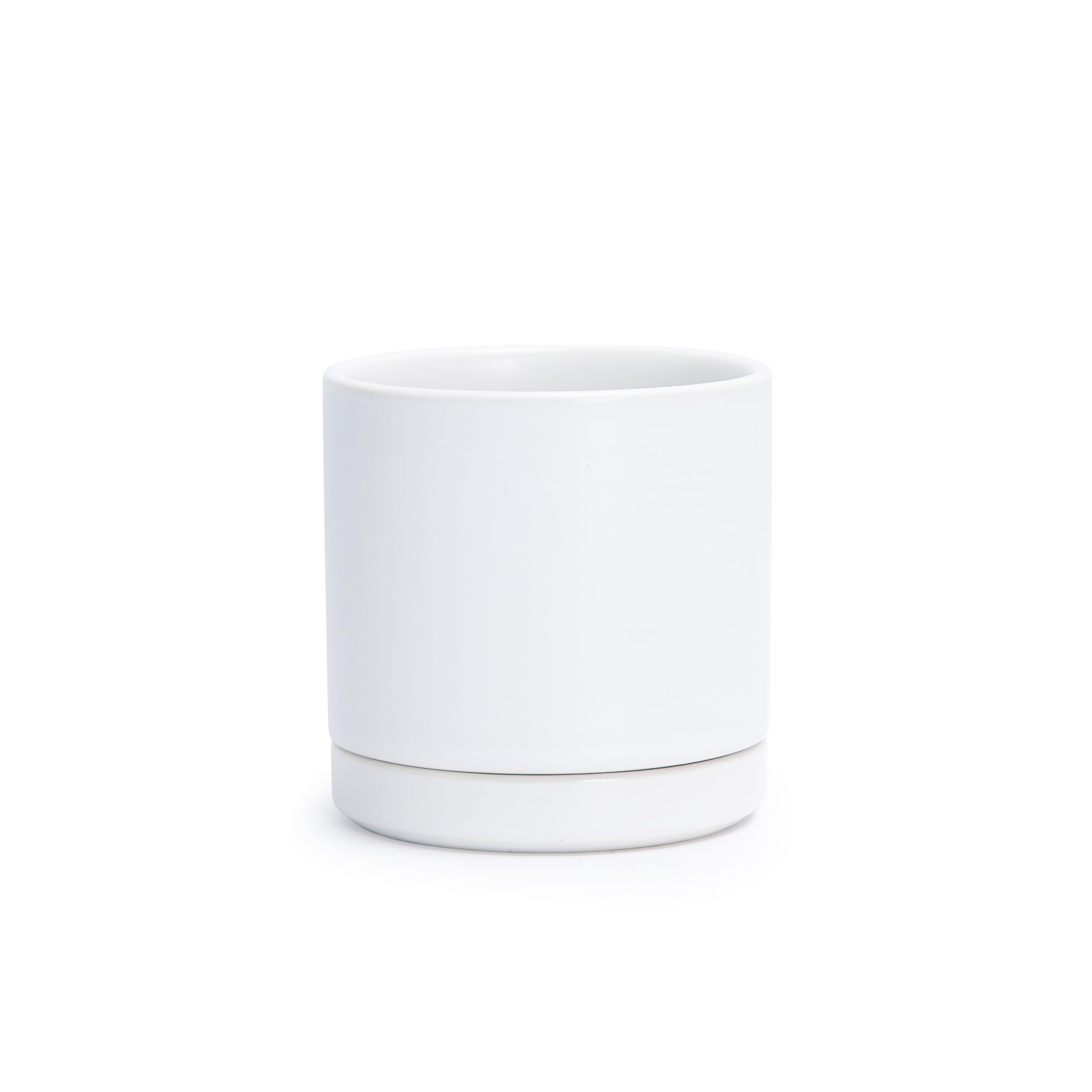 Photo 1 of D'vine Dev 3.5 Inch Ceramic Planter Pot with Drainage Hole and Saucer, Indoor Cylinder Round Planter Pot, White, 94-O-A-1