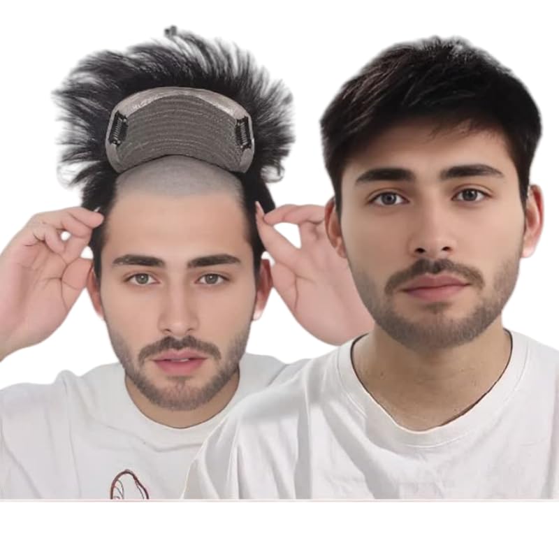 Photo 1 of Anemone Men's Wig Human Hair Toupee with PU Around Hair Replacement Clip in Male Hairpieces For Men Baldness (Lace 18 * 20cm)