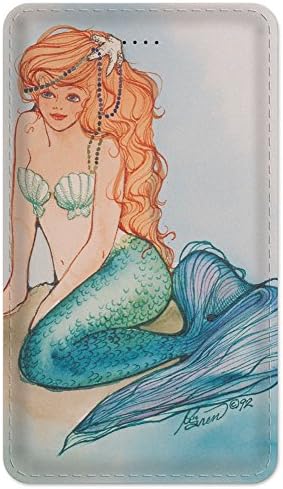 Amped Art Thin, 5000mAh Pocket-Sized Portable Charger (Built-in Micro USB Charging Cable with Adapter for iPhones), One of The Most Compact External Batteries - Mermaid