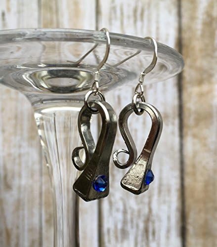 Birthstone Sapphire September Horseshoe Nail Earrings Sapphire Color