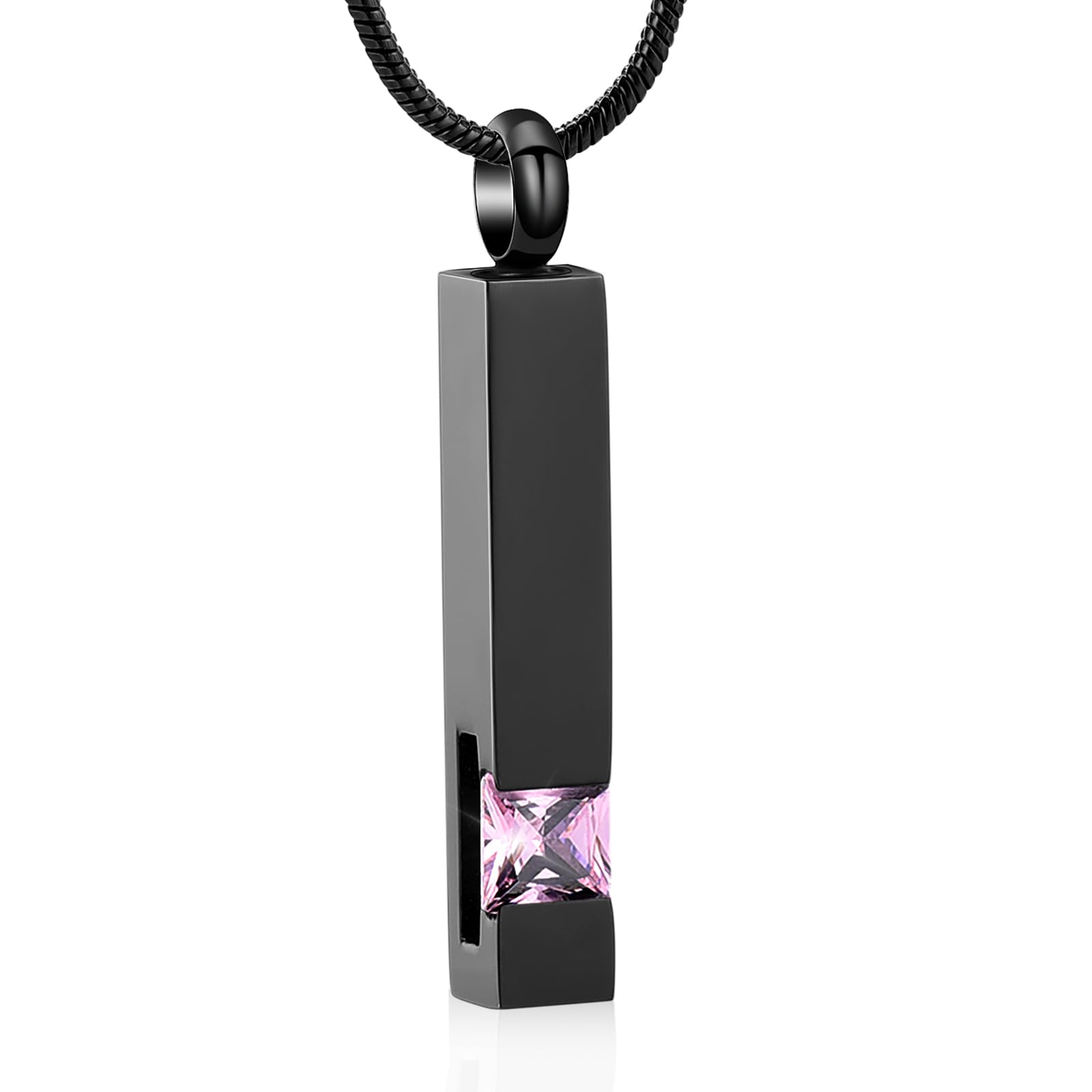 Crystal Cremation Urn Jewelry Cube Memorial Ashes Necklace Pendant Keepsake- Black Birthstone Series