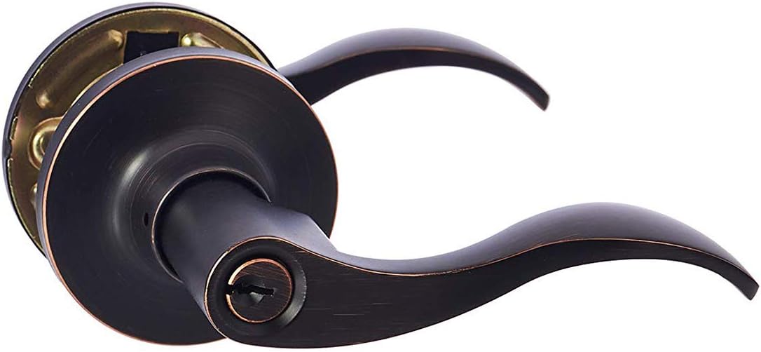 AmazonBasics Exterior Door Lever With Lock, Wave, Oil Rubbed Bronze