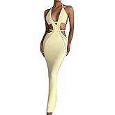 Women's Halter Bodycon Mini Dress Sleeveless Tie Backless Hollow Out Corset Knit Wrap Beach Dress Summer 2025