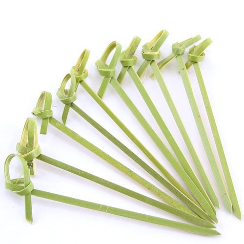 image for Bamboo Knotted Skewers Picks for Cocktails and Hors' D'oeuvres in Gree
