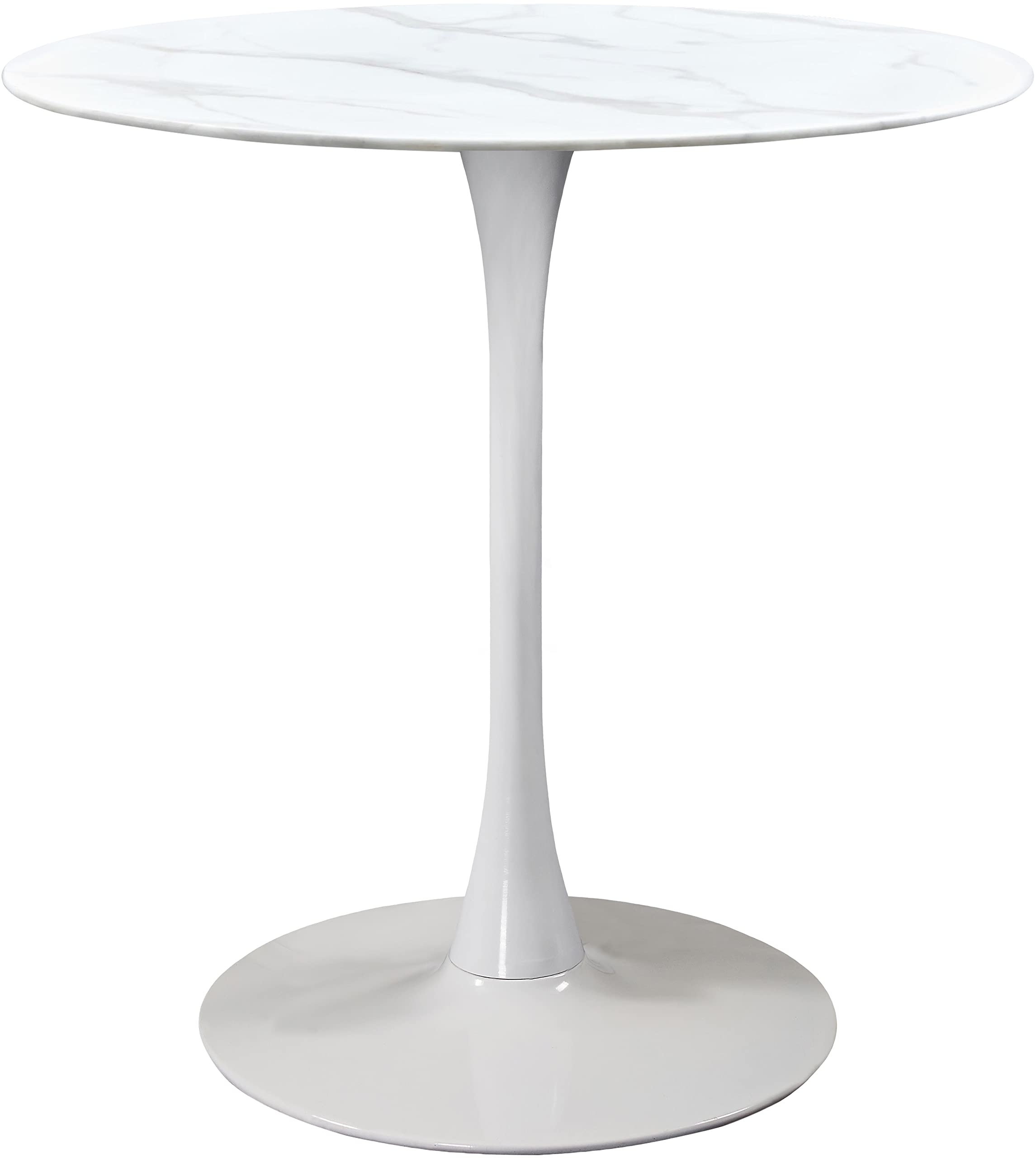 Photo 1 of *** PARTIAL SET - PARTS ONLY - BOX 1 OF 3 ONLY *** Meridian Furniture 929-T Holly Collection Modern | Contemporary Counter Height Table,10MM Thick Glass with Marble Veneer, 36" Round Faux Marble, Rich White Base, 36" W x 36" D x 36" H, White