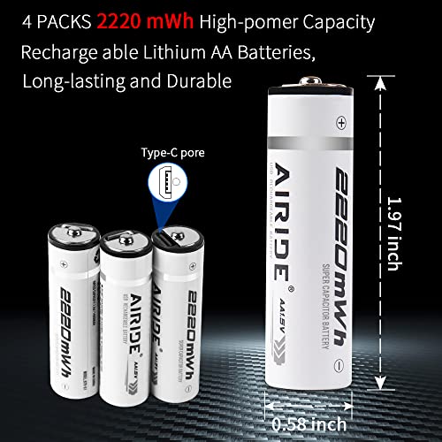 AIRIDE USB Rechargeable AA Batteries, Lithium Ion 1.5V High Capacity