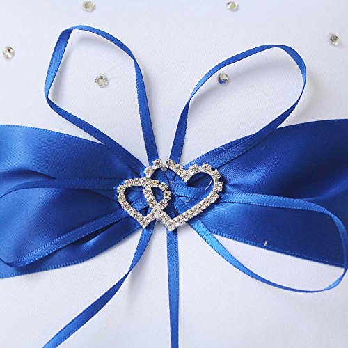 image for Amajoy 2pcs Wedding Set White Satin and Royal Blue Flower Girl Basket 
