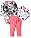 BON BEBE Baby Girls' 3 Piece Set with Longsleeve Bodysuit Bib and Turn-Me-Round Legging, Pretty Zebra, 3-6 Months