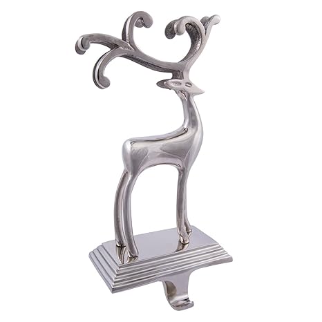 10-Inch Silver Reindeer Stocking Holder