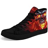 Unisex Fashion Skull High Top Sneakers Classic Lace-Up Canvas Shoes,Casual Cool Hip Hop Tennis Walking Shoes for Men Women