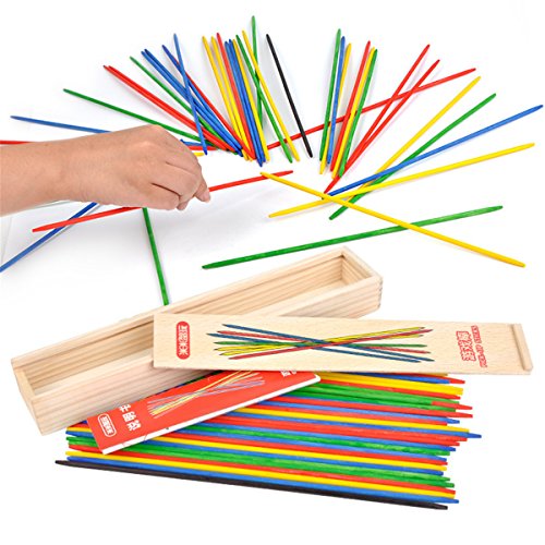 Lucky Shop1234 Classic Wooden Thin Pick Up Stick Game 41 Pieces Fun Family Game Gift Idea --9.8 Inch Long (1 Pack)