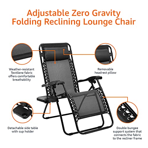 Amazon Basics Outdoor Textilene Adjustable Zero Gravity Folding
