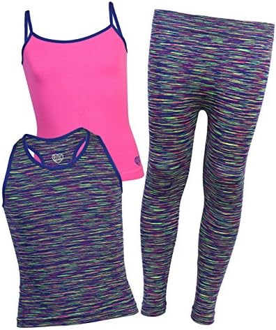 Body Glove Girls 3-Piece Athletic Tank Tops and Leggings Set, Royal, Size 6/6X'