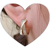 Eioi & Lmnm Women's 14K Gold Plated Cubic Zirconia Enamel Dainty Huggie Hoop Earrings, Gold Crystal Enamel Small Sleepers, Geometric Cross CZ Minimalist Huggie Hoop Earrings, Simple Jewelry Gift for Her