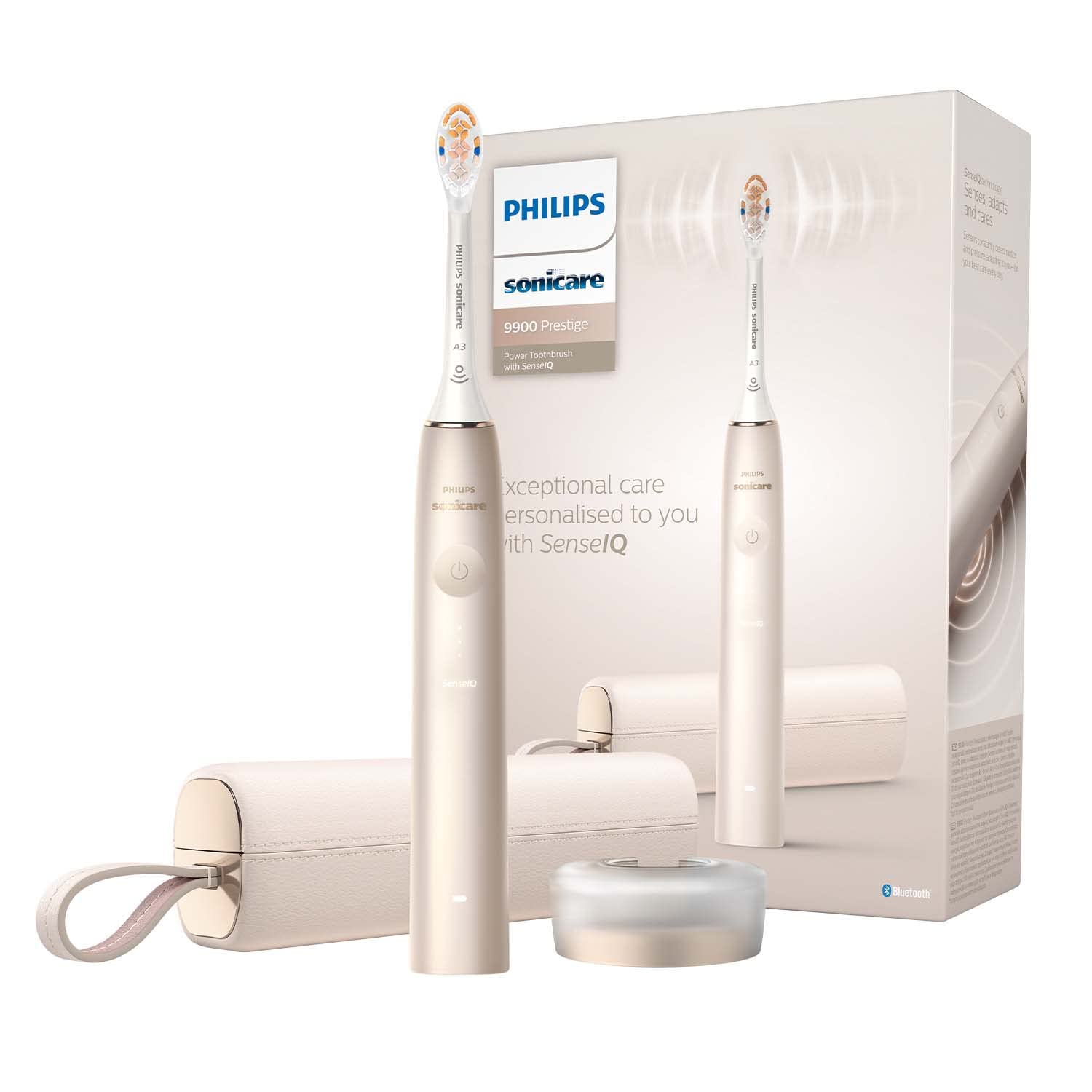 Philips Sonicare Prestige 9900 Our Most Advanced Electric Toothbrush HX9992/11 with SenseIQ All-in-One Brush Head Artificial Intelligence in the Philips Sonicare App Colour: Champagne.