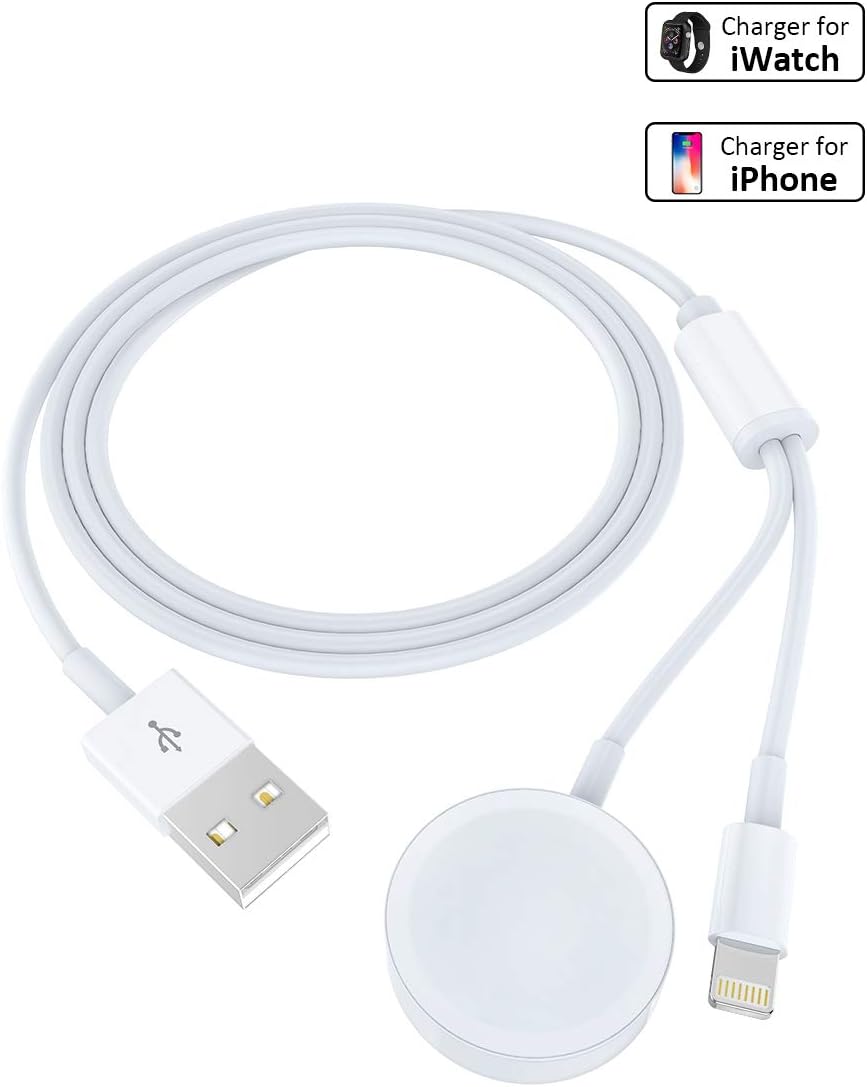 Compatible with iPhone and Apple Watch Magnetic Charging Cable, 2 in 1 iwatch Charging Cable Fits for Apple Watch Series 5/4/3/2/1 and iPhone 11/11pro/XR/XS/XS Max/X/8/8Plus/7/7Plus/6/6Plus/iPad