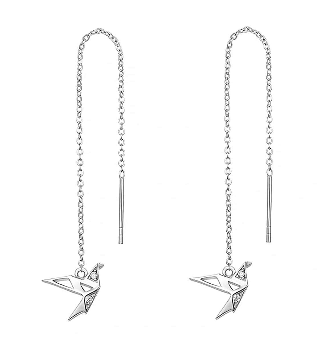 Iszie 925 Silver Sweet Crystal Cubic Zirconia Paper Crane Origami Thread Dangle Pull Through Women's Earrings