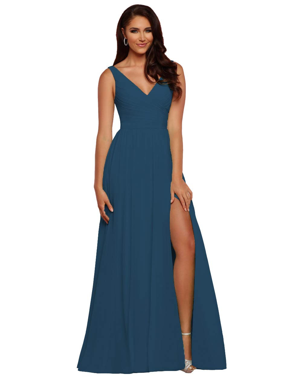 blue dress for baby girl A-Line Chiffon Blue Tea Length Bridesmaid Dress COCOMELODY CB0555, Dusty Rose