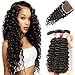 Beauty Forever Hair 8A Grade Malaysian Deep Wave 3 Bundles with Lace Closure 4X4 inch Free Part Unprocessed Virgin Human Hair Deep Curly Bundles with Lace Closure Natural Color(16 18 20+14 closure)