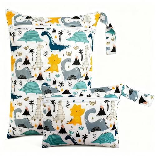 2PCS Handheld Water-Resistant Diaper Bags (14×10/6.9×5.9Inch) - Zippered Item Storage for Travel, Zippered Pockets with Handle, Style A