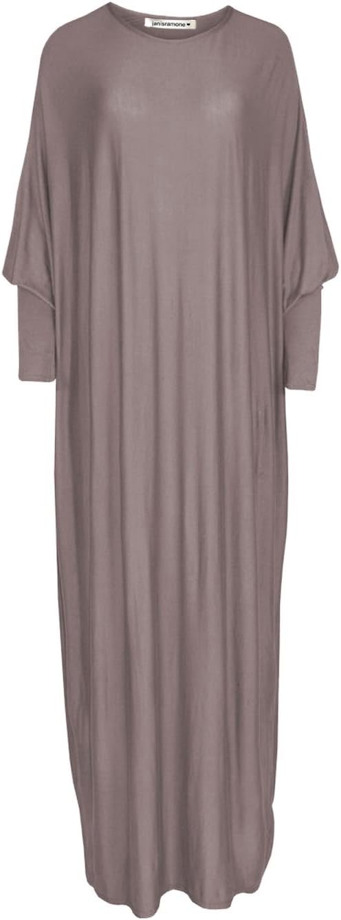 New Womens Plain Abaya Islamic Burkha Kaftan Farasha Jilbab Jersey Maxi Dress Mocha