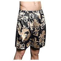 lagita Mens Satin Boxer Shorts, Soft Pyjamas Sleepwear Nightwear Underwear Pants Gifts (Black, L)