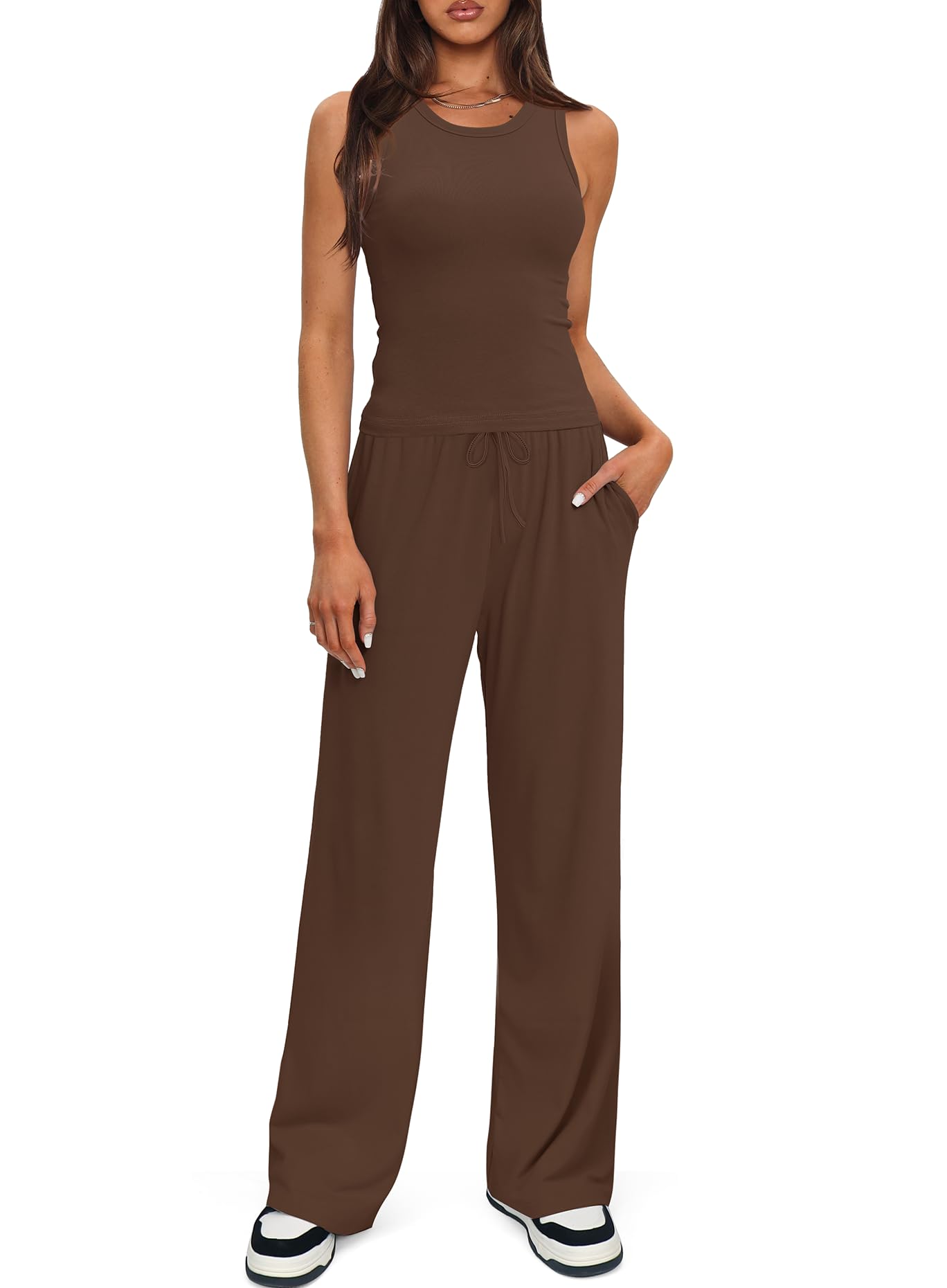 Photo 1 of **BOTTOMS ONLY***
Darong Women's Two Piece Outfits Lounge Sets Ruched Short Sleeve Pullover Tops and High Waisted Pants Tracksuit Sets 9054B Coffee MEDIUM