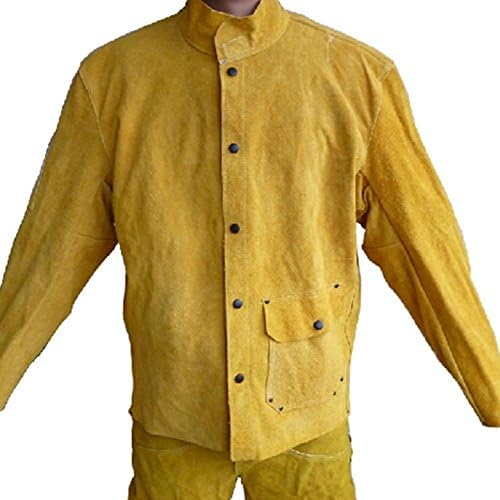 43-Inch Split Cow Leather Welding Jacket Electric Safety Apparel Flame Resistant Jacket W/ Pocket